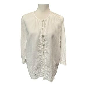 J Jill Love Linen Button Down Eyelet Lace Top Size M